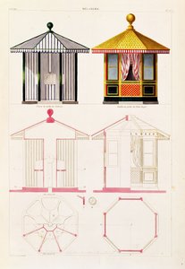 Návrh pro pisoár a pavilon, deska 25 z Nouveau Recueil de Menuiserie et de Decorations interieures, 1837 od Francois Thiollet